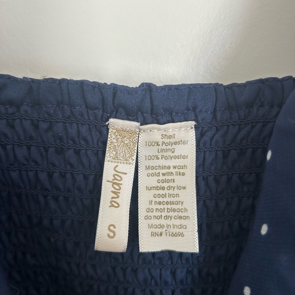 Japna Navy Blue Polka Dot Ruffle Mini Dress Small - Picture 2 of 3